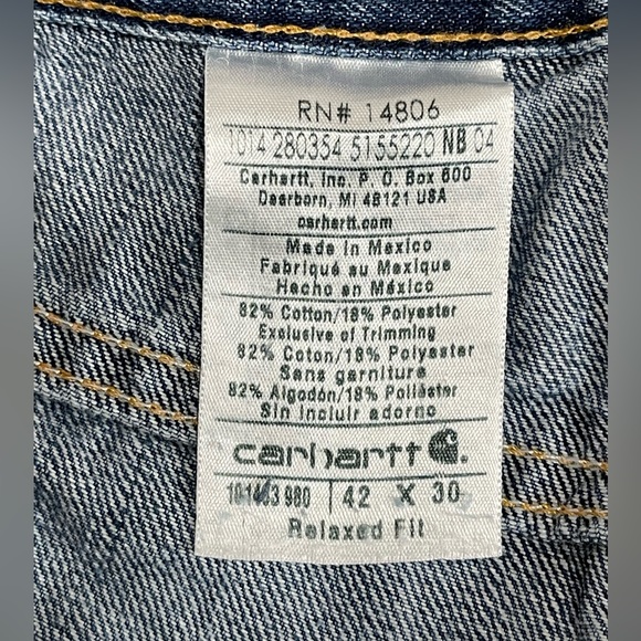 Carhartt Mens Blue Jeans Size 42x30 - Picture 6 of 9
